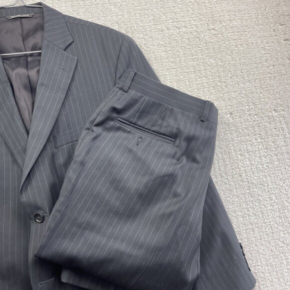 Saks Fifth Avenue Napoli CT Suit 42S Wool Blazer + 36S Pants Black W Chalk Line - Picture 4 of 16